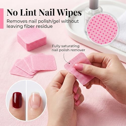 MAQIHAN 1200 Lint Free Nail Wipes - Pink Acetone Nail Polish Remover Wipes Lint Free Nail Wipes Pads Gel Nails No Lint Nail Glue Wipes Eyelash Extensions Toallitas Para Uñas Sin Pelusa Nail Supplies - Image 4