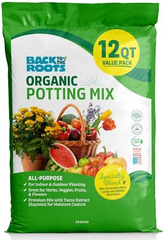 Back to the Roots All-Purpose Potting Mix 6 Quarts (Best Value), 100% Organic & USA Made for Herbs, Veggies, Flowers, w/Nutrient Rich Plant Food, Worm-Castings, & Moisture Controlling Yucca, 2 Packs by BacktotheRoots