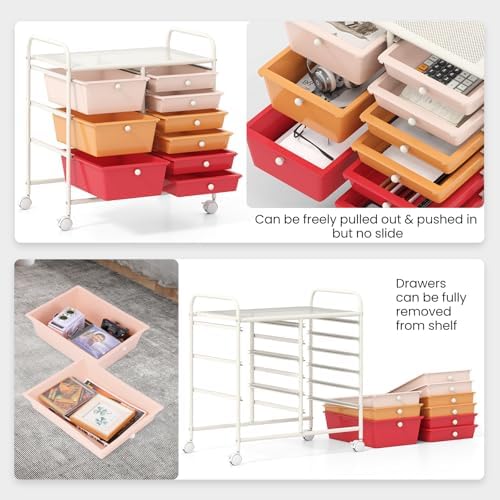 Giantex 9 Drawers Rolling Cart, Classroom Organizers, Storage Cart with Wheels, for Teacher Office Home School Supplies Tool Craft Art Paper, Macaron Multicolor - Image 5