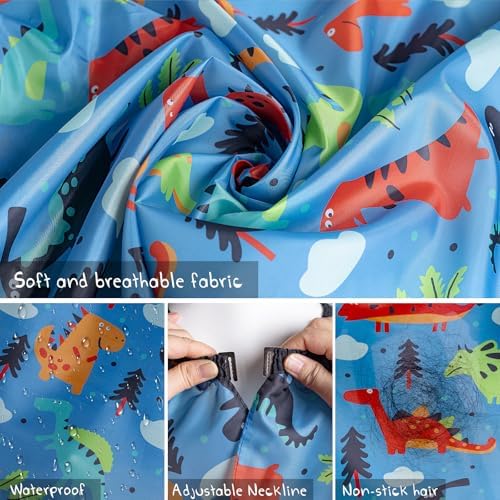 Gealaek Kids Haircut Cape and Neck Duster Brush Set with Dinosaur Pattern Kids Barber Cape 55x40 Inches for Boys & Girls Salon Cape Kit (Blue) - Image 2