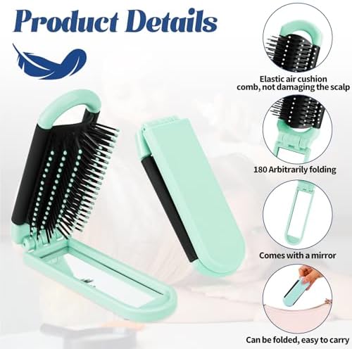 Travel Folding Hair Brush with Mirror, Small Portable Hair Comb for Women - Image 3