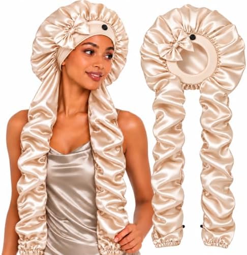 Bonnet for Braids Long Hair Double Layer Silk Satin Bonnet Bounce Curl Caps Women Sleeping Samurai Wrap Hair Hose Cap 2 in 1 by AILEAM