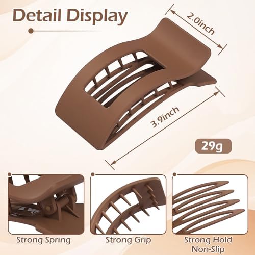 French Flat Hair Clips for Women 6pcs Hair Claw Clips for Thick or Thin Hair Matte Claw Clips for Girls Barrettes Non-Slip Strong Hold Hair Accessories for Women (Coffee) - Image 4