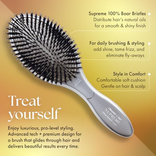 Olivia Garden Ceramic + Ion Supreme Styler Cushion Paddle Brush - Boar & Ionic for Shine, Frizz Control & Smoother Hair - Image 3