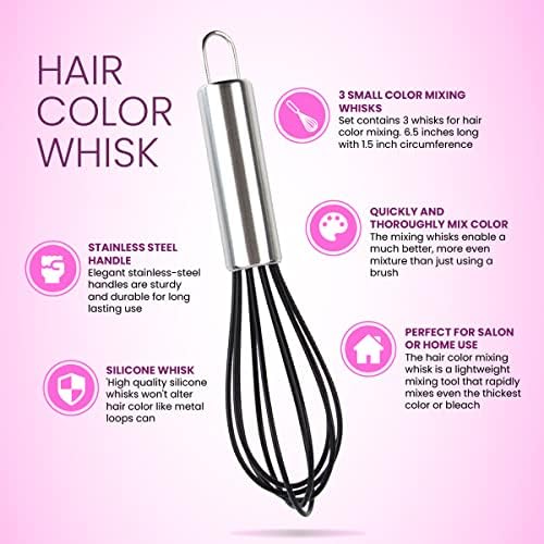 Hair Color Whisks - 3 Silicone Hair Dye Mixers with Stainless Steel Handles - Image 3