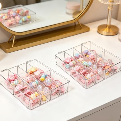 2 Pcs Hair Accessories Organizers with 8 Compartments and Lids Clear Storage Boxes for Headbands Bows Clip Scrunchies Hair Tie Organizer for Bathroom Bedroom Vanity Countertop - Image 6