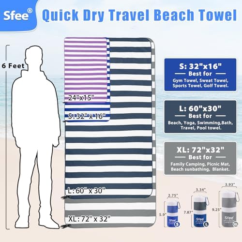 Sfee 2 in 1 Microfiber Beach Towel, Quick Dry Towel Travel Camping Towel Super Absorbent Compact Lightweight Sports Gym Towels Set for Beach, Gym, Hiking, Pool, Backpacking, Bath, Yoga - Image 6