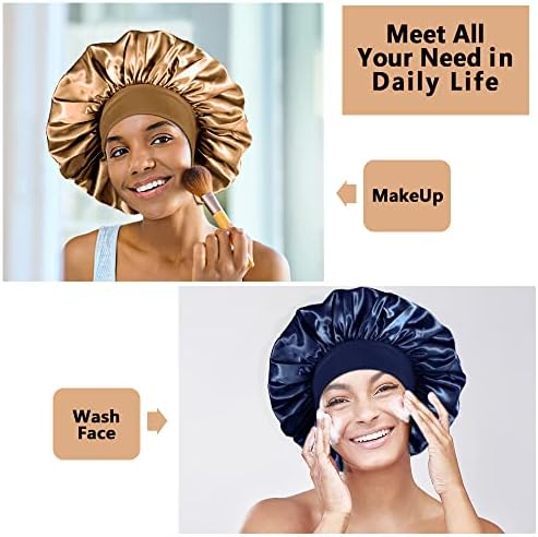 3PCS Extra Large Satin Bonnets for Sleeping, Hair Bonnets for Black Women Braids Curly Hair, F - Image 5