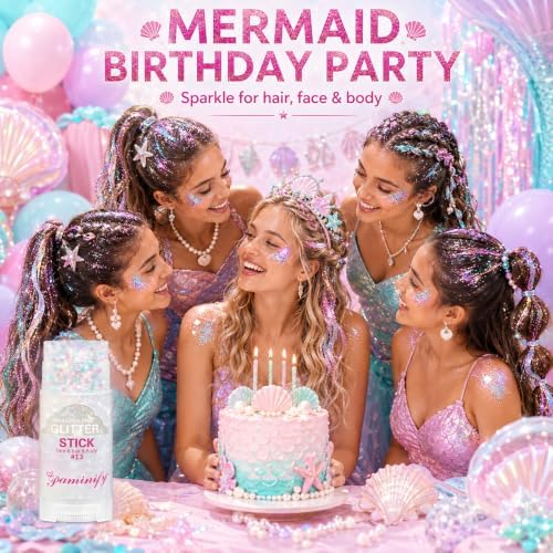 Sparkling Pink Hair Face Glitter Stick,Waterproof Holographic Chameleon Pink Body Glitter Stick, Halloween Mermaid Fairy Costume Spirit Day Accessories,Festival Rave Concert Carnival Makeup - Image 6