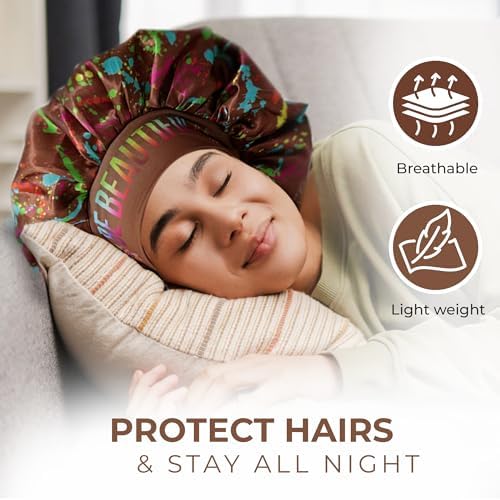 Discover reversible premium double layer silk satin sleeping bonnets designed for hair protection, moisture retention, and all-night comfort. Keep your hair healthy and frizz-free-brown - Image 3