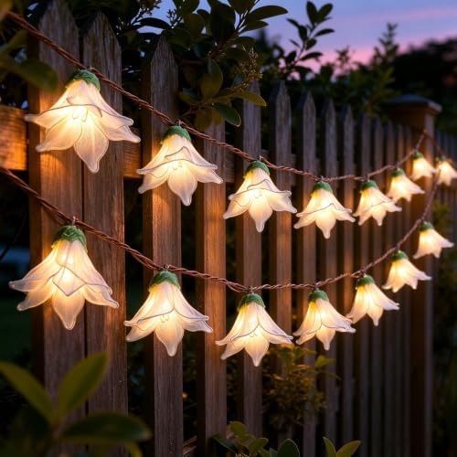 Flower String Lights Plug in, Decorative Christmas String Lights Indoor for Bedroom,10 White Lily Flower Lighted Garland, 8.5FT Connectable Fairy Hanging Lights Outdoor for Patio Garden Wedding Gifts by ALLFORTUNE