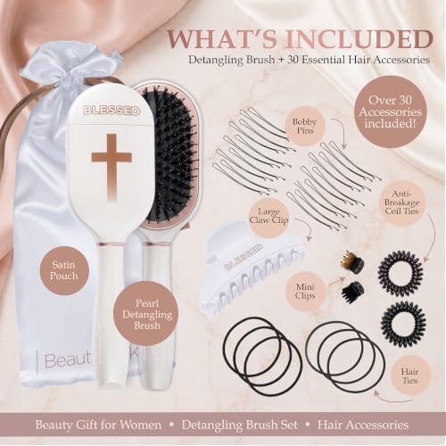 BeautyHAK Blessed Anti-Static Hair Brush Gift Set for Women, Boar Bristle - Image 4