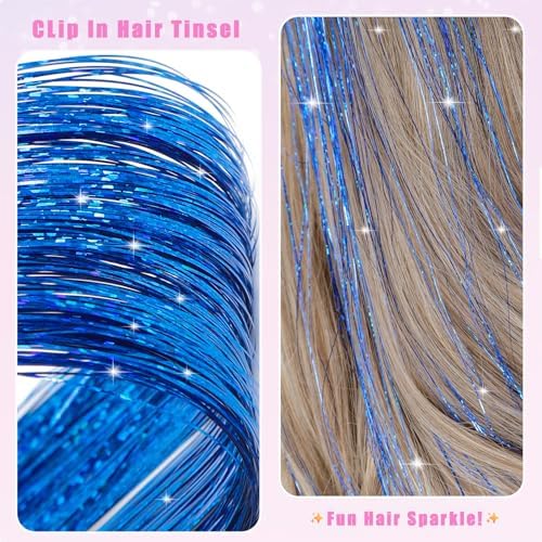 18 Pcs Hair Tinsel Clip in, Glitter Tinsel Hair Extensions Clip in - Image 3