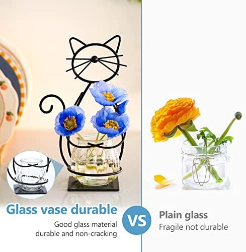 Desktop Cat Planter Propagation Station, Glass Vase Metal Stand - Image 6