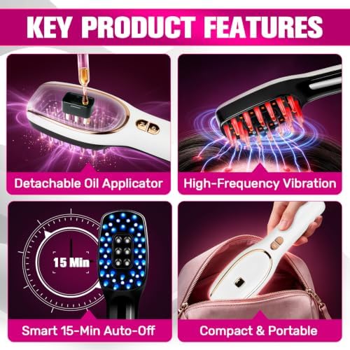 Electric Scalp Massager Hair Brush with Oil Applicator Red Light Therapy - Image 5