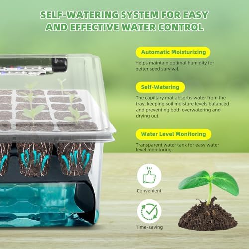 Indoor Seed Starting Kit with 60-Cell Self-Watering Tray, LED Grow Light, Timer, Humidity Dome, pH Meter for Plant Germination, Vegetables, Herbs, Flowers - Image 3