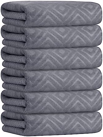 JML Microfiber Bath Towels Set, Grey, 30" x 60", 6 Pack by JML