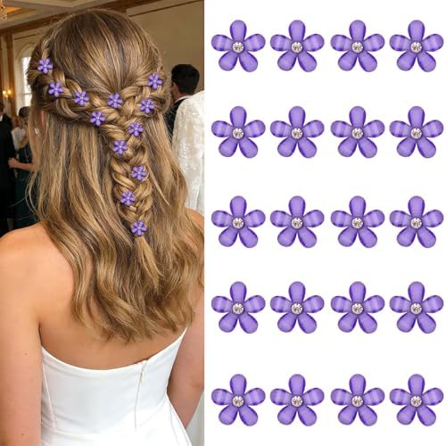YISSION 20Pcs Mini Dark Purple Plaid Flower Hair Clips, Rhinestone Decorative Hair Pins for Women and Girls Wedding Bridal Prom Daily Hairstyle Accessories by YISSION