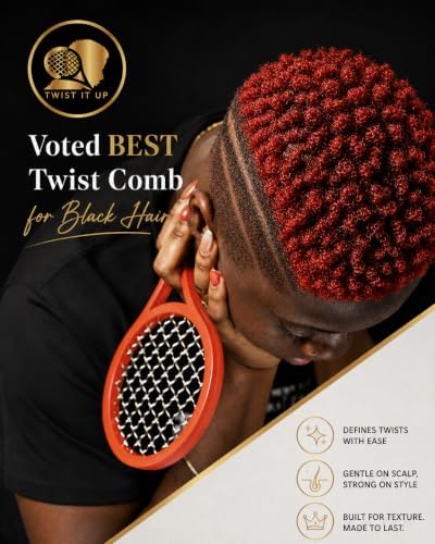 Twist It Up Comb (Red Desires) - Alternative to Hair Sponges, Creates Curls and Twists for Black Men, Tennis Racket Design - Image 3