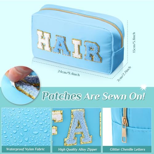 Remerry 4 Pcs Nylon Makeup Bags Waterproof Spacious Travel Cosmetic Bag for Women Chenille Letter Preppy Zipper Pouch Face Stuff Skin Hair Organizer Gift(Blue Green Colors) - Image 2