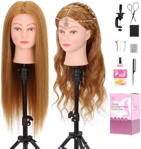 80% Human Hair Cosmetology Mannequin Head 26-28" #27 by Demides