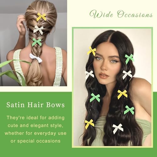 30PCS Small Hair Bows 3 Colors Mini Bow Hair Clips Satin Tiny Green Bow Clip Y2K Hair Accessories for Girls and Women - Image 2