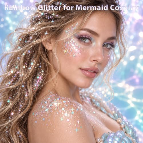 Mysense Rainbow Glitter Stick,Face Hair Body Glitter for Halloween Cosplay Mermaid Costume,Sparkling Chunky Glitter Makeup,Singer Concert Festival Rave Outfit Accessories for Women and Kids - Image 5