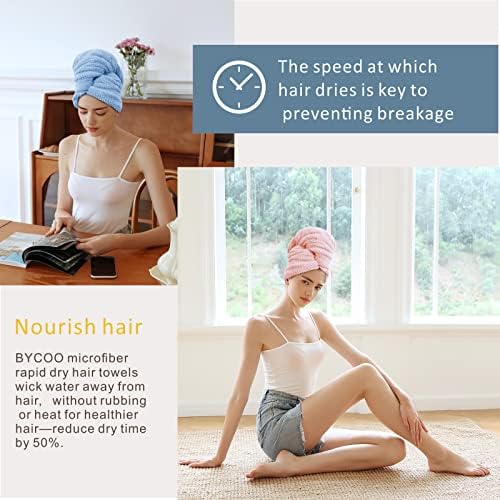 2 Pack Large Microfiber Hair Towel Wrap for Women, Anti Frizz Hair Drying Towels, Fast Dry Hair Turban - for Wet, Long, Thick, Curly Hair - Super Absorbent Soft Towels (Blue & Pink) - Image 4
