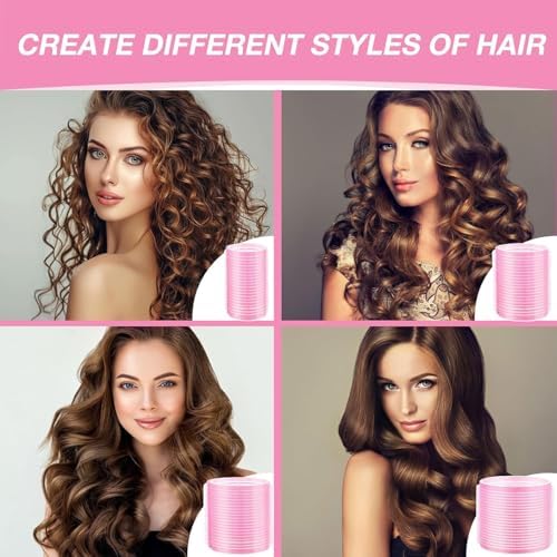 60 Pcs Hair Rollers for Women, Rollers Hair Curlers, 24 Pcs in 4 Sizes(60/48/36/25mm), Self Grip Hair Rollers Set with 34 Pcs Stainless Steel Clips for Long, Medium, Short, Storage Bag, Comb - Image 3