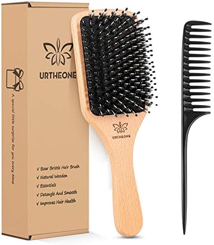 Hair Brush Boar Bristle Hairbrush for Thick Curly Thin Long Short Wet or Dry Hair Adds Shine and Makes Hair Smooth, Best Paddle Hair Brush for Men Women Kids by URTHEONE