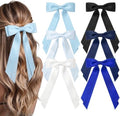 6PCS Blue Tone Hair Bows, Large Ribbon Bow Hair Clips for Girls Women Cute Ponytail Holder Accessories for Toddlers Kids Teens by AILEAM