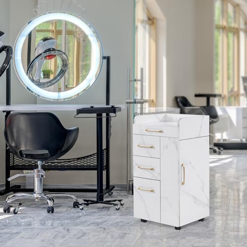 BarberPub Salon Trolley Cart with Lockable Wheels DC2053(White) - Image 2