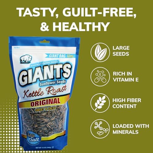 GIANTS Kettle Roast Sweet & Salty Sunflower Seeds - Sunflower Seeds Bulk, Sunflower Seed Snack to Eat, Roasted Sunflower Snack with 8g Protein Per Serving - 12 oz Bag - Image 6