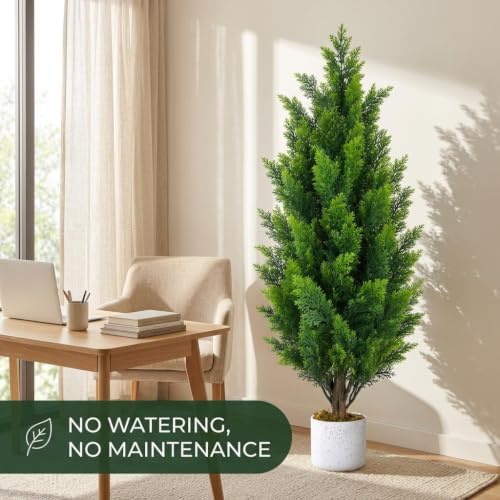 Garvee 3FT Artificial Cedar Trees 2 Pcs with White Spotted Pot - Image 5