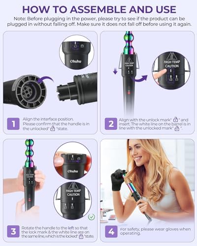 Ohuhu 5 in 1 Curling Wand Set, 0.35"-1.25" Interchangeable Ceramic Barrels - Image 3