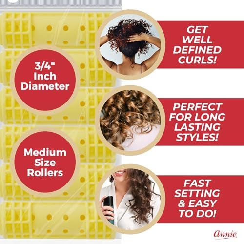 Annie Snap-On Magnetic Rollers 3/4 Inch Yellow 12 Pack - Medium Hair Curlers for Curls & Waves - Durable, Reusable & Easy to Use on Dry or Damp Hair - Secure Fit for All Hair Types - Image 4