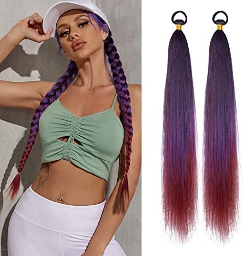 Braided Ponytail Extension with Hair Tie Purple Gradient Braid Extensions by LyoRuSi