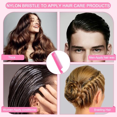 SIMPOR 3 Row Hair Comb for Natural Detangling, Hair Styling Brush, Nylon Bristle Unbraider Teasing Rat Tail Comb for Women Men Rose Pink - Image 4