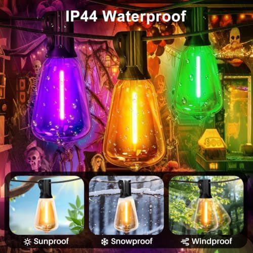 LAMPHOME Orange Purple Green Outdoor Halloween String Lights,26FT ST38 LED Patio Light 12+1 Shatterproof Edison Bulbs, Waterproof Connectable Outside Hanging Lights for Backyard Porch Party Decor - Image 5