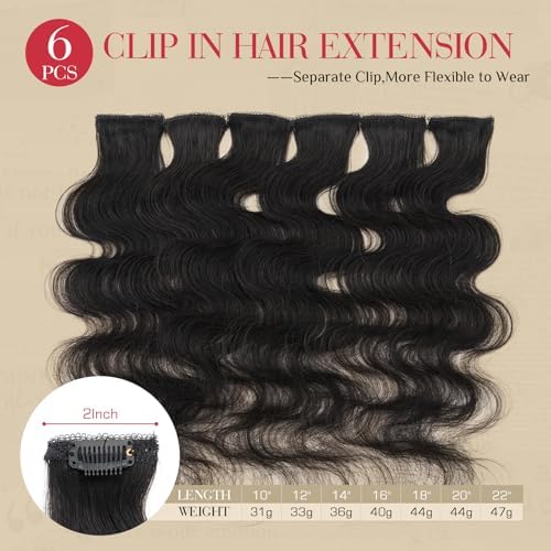 Rich Choices Short Clip In Hair Extensions Real Human Hair-Wave/Curly 6 Pcs Single Clip Hairs Extensions For Women-Mini Seamless Clips Hairpieces for Thin Hairs-10 Inch #1B Natural Black - Image 2