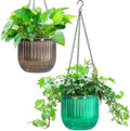 Melphoe 2 Pack Self Watering Hanging Planters Indoor Flower Pots, 6.5 Inch Outdoor Hanging Plant Basket, Hanger with 3Hooks Drainage Holes for Garden Home (Emerald + Gray) by Melphoe