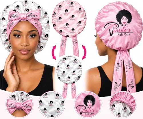 Venide's Reversible Satin Bonnet for Women - Adjustable Tie Strap Sleep Cap for Curly & Natural Hair by Unknown