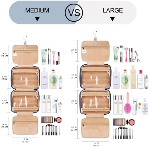 Travel Hanging Toiletry Bag for Women, Extra Large Makeup Bag, Holds Full-Size Shampoo, with Jewelry Organizer Compartment, Waterproof Cosmetic Bag, Toiletries Kit Set with Trolley Belt, Navy Blue - Image 2