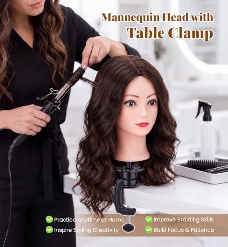 22-Inch 100% Human Hair Mannequin Head with Tripod Stand for Hair Styling - Image 2