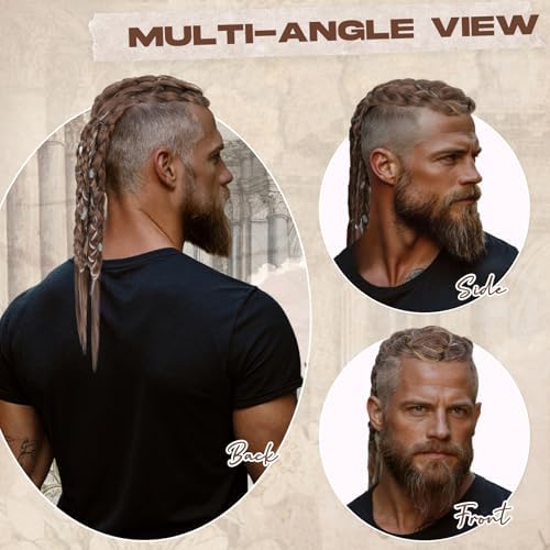 NTYNTY Viking Hair Extensions for Men – 24" Handcrafted Clip In Braided Ponytail Hairpiece for Halloween Viking Costume Renaissance Warrior Accessories - Silver Gray - Image 4