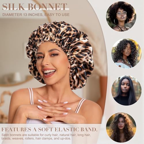Edoneery Satin Bonnet for Sleeping Women, Double Layer Curly Hair Cap - Image 2
