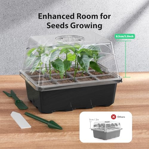 Seed Starter Tray, 20PCS Seed Starter Kit, Seedling Starter Trays with Heightened Lids for Seed Staring, Indoor Gardening Plant Germination Trays (12 Cells per Tray) Black - Image 4