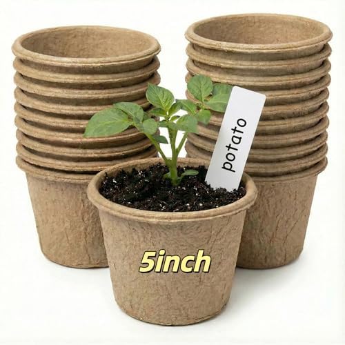 20 Packs 5 Inch Large Peat Pots, Seedling Pots with Drainage Holes by Unknown