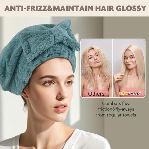 SUNLAND Large Microfiber Hair Drying Caps with Bow Knot 2 Pack Green - Image 7