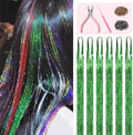 Green Hair Tinsel Kit 48 Inches 1200 Strands with Tools and Instruction Easy to Install Fairy Glitter Tinsel Hair Extensions for Women and Girls，Shinny Sparkling Braiding Hair Accessories by Fiwecos